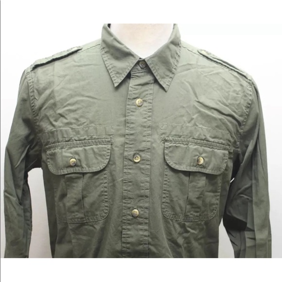 Signature 53 Levis Men Military Green Long Sleeve Shirt Polo Small 100% Cotton - Picture 4 of 13